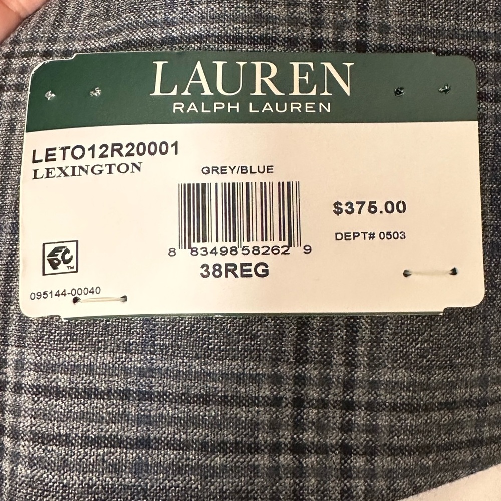 LAUREN RALPH LAUREN MENS BLAZER SIZE 38 GREY BLUE PLAID LEXINGTON FLEX JACKET - Picture 8 of 13